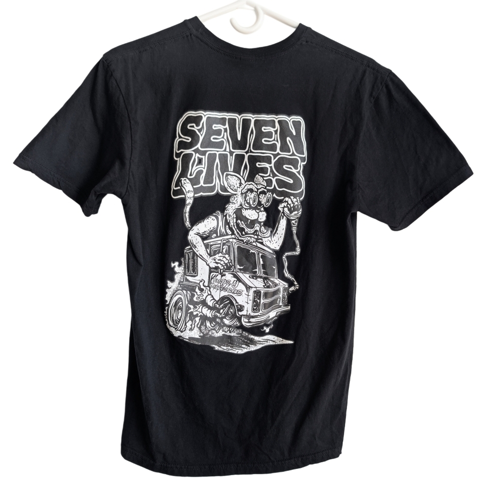 Gildan‎ Men's Medium Black Seven Lives Tacos y Mariscos Cotton Graphic Tee